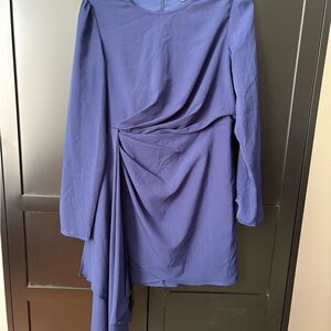 Lulu's Violet-Blue Long Sleeve Draped Cocktail Dress